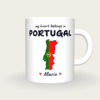Personalised Portugal Map Mug, My Heart Belongs In Portugal, front