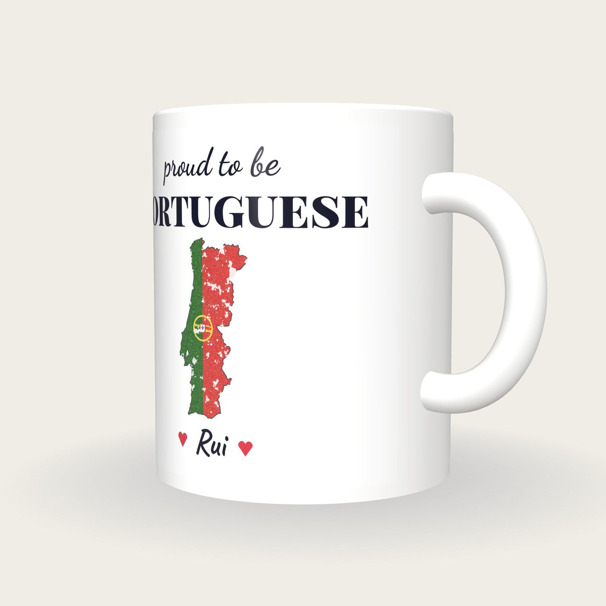 Personalised Portugal Map Mug, Proud To Be Portuguese, three-quarter view