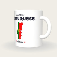 Personalised Portugal Map Mug, Proud To Be Portuguese, three-quarter view