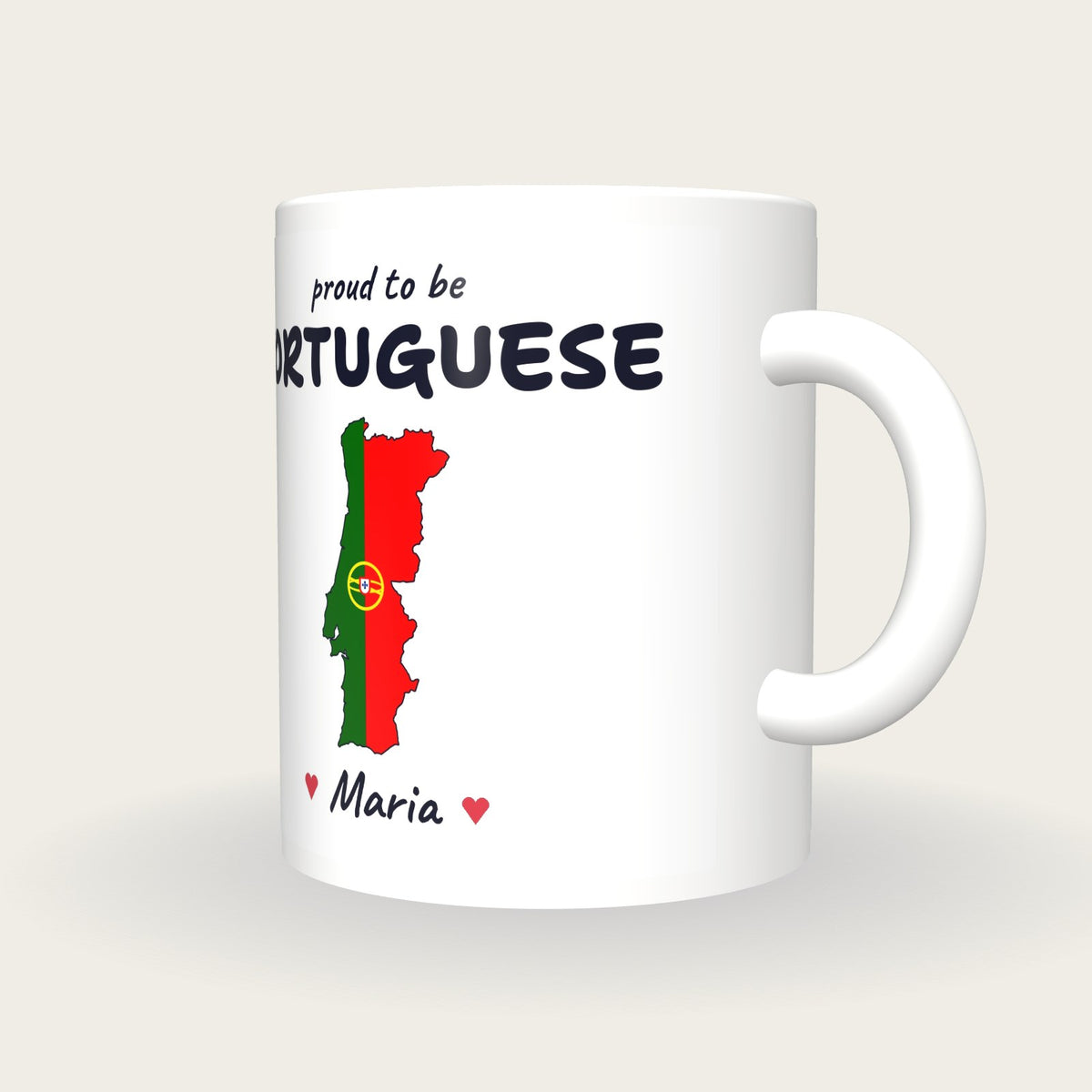 Personalised Portugal Map Mug, Proud To Be Portuguese, three-quarter view
