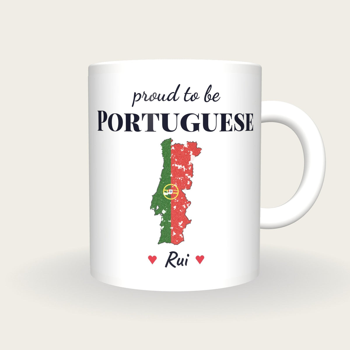 Personalised Portugal Map Mug, Proud To Be Portuguese, front