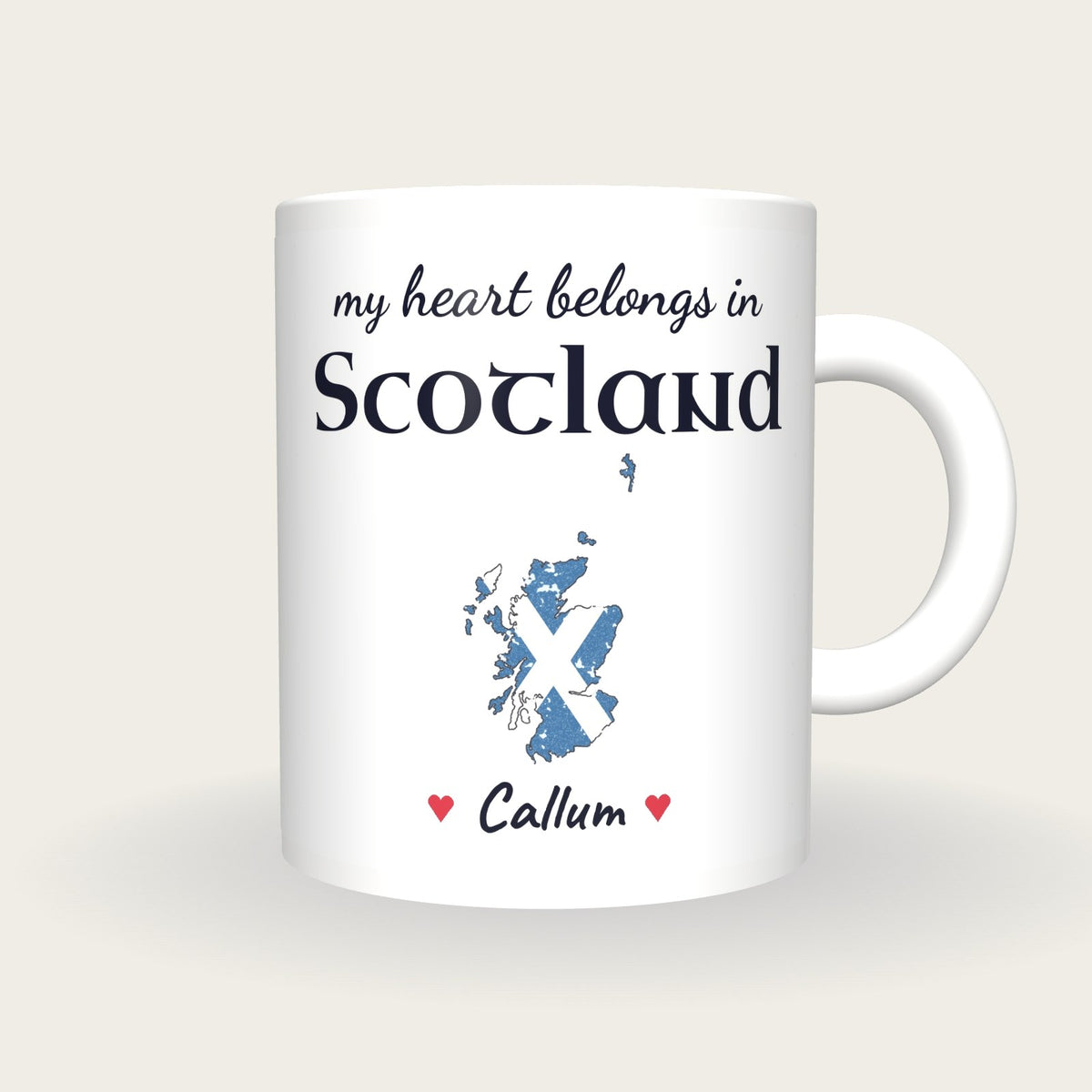 Personalised Scotland Map Mug, My Heart Belongs In Scotland, front