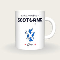 Personalised Scotland Map Mug, My Heart Belongs In Scotland, front