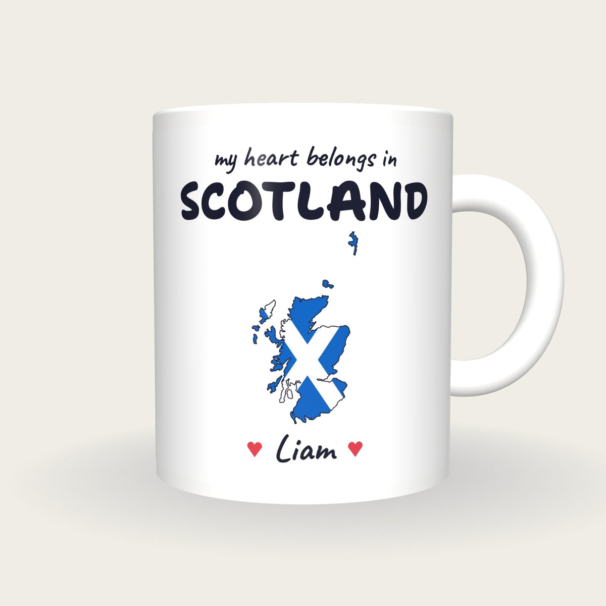 Personalised Scotland Map Mug, My Heart Belongs In Scotland, front
