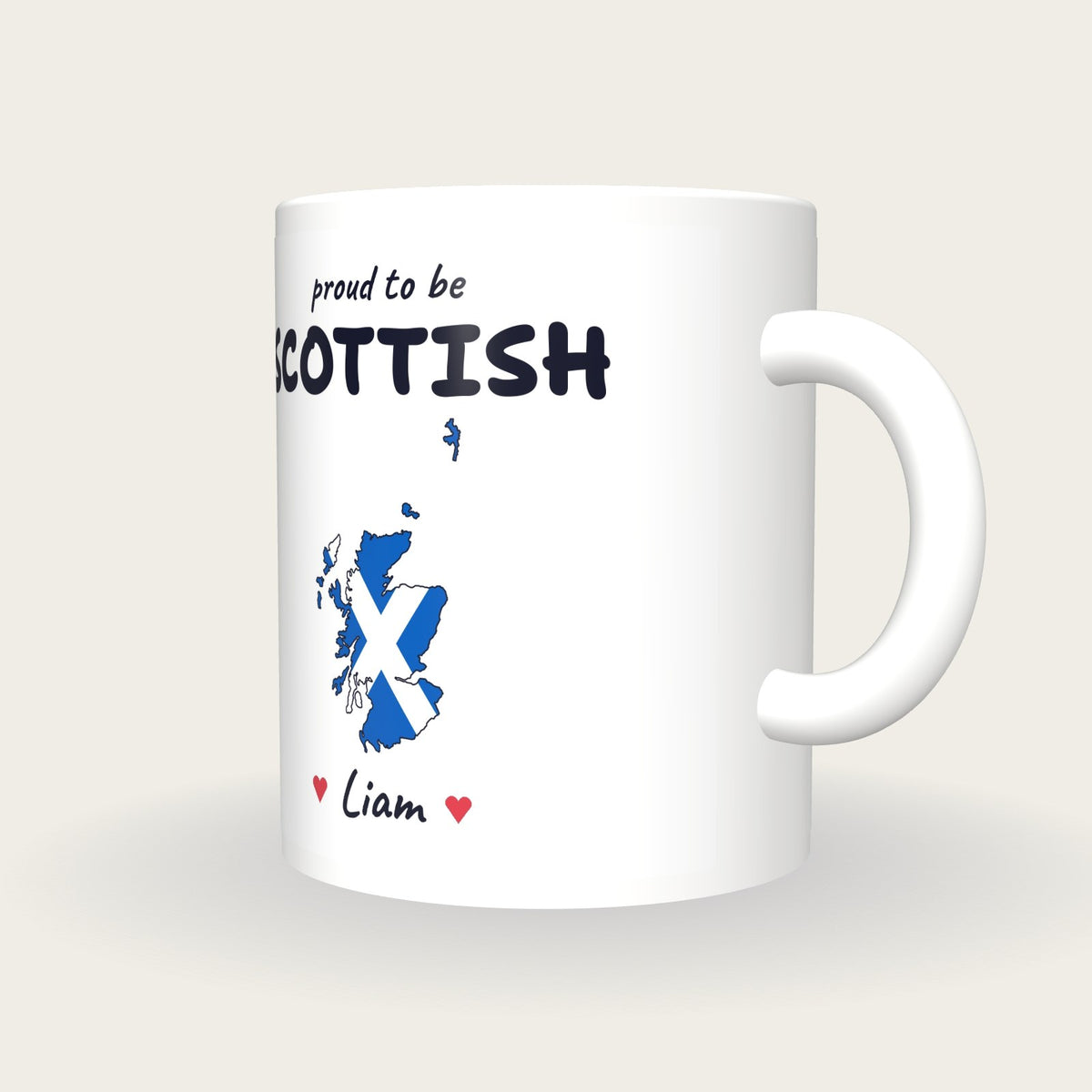 Personalised Scotland Map Mug, Proud To Be Scottish, three-quarter view