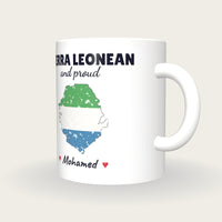 Personalised Sierra Leone Map Mug, Sierra Leonean And Proud, three-quarter view