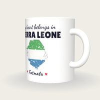 Personalised Sierra Leone Map Mug, My Heart Belongs In Sierra Leone, three-quarter view