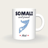 Personalised Somalia Map Mug, Somali And Proud, front