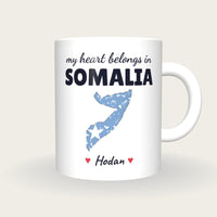 Personalised Somalia Map Mug, My Heart Belongs In Somalia, front