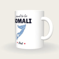 Personalised Somalia Map Mug, Proud To Be Somali, three-quarter view