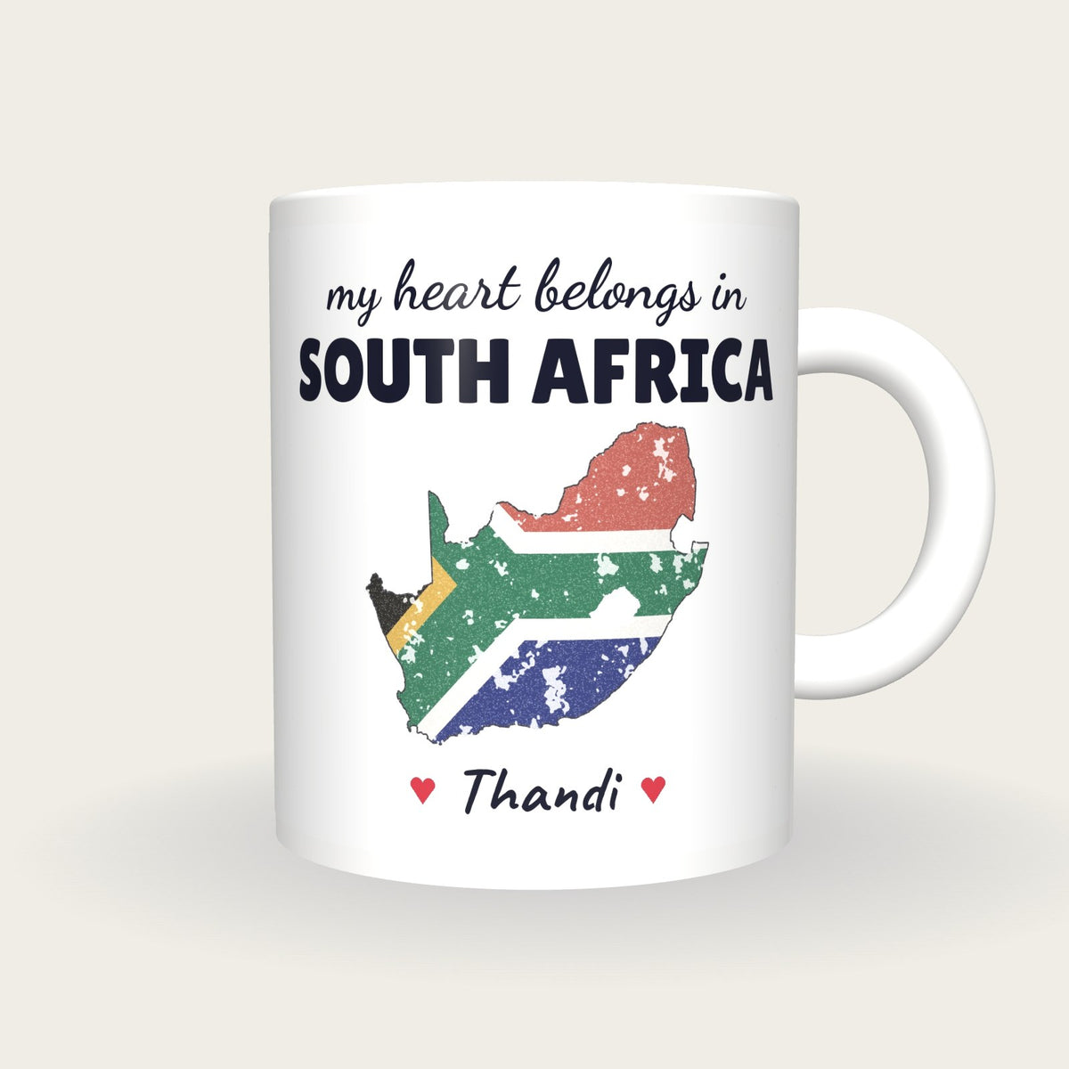 Personalised South Africa Map Mug, My Heart Belongs In South Africa, front