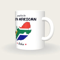 Personalised South Africa Map Mug, Proud To Be South African, three-quarter view