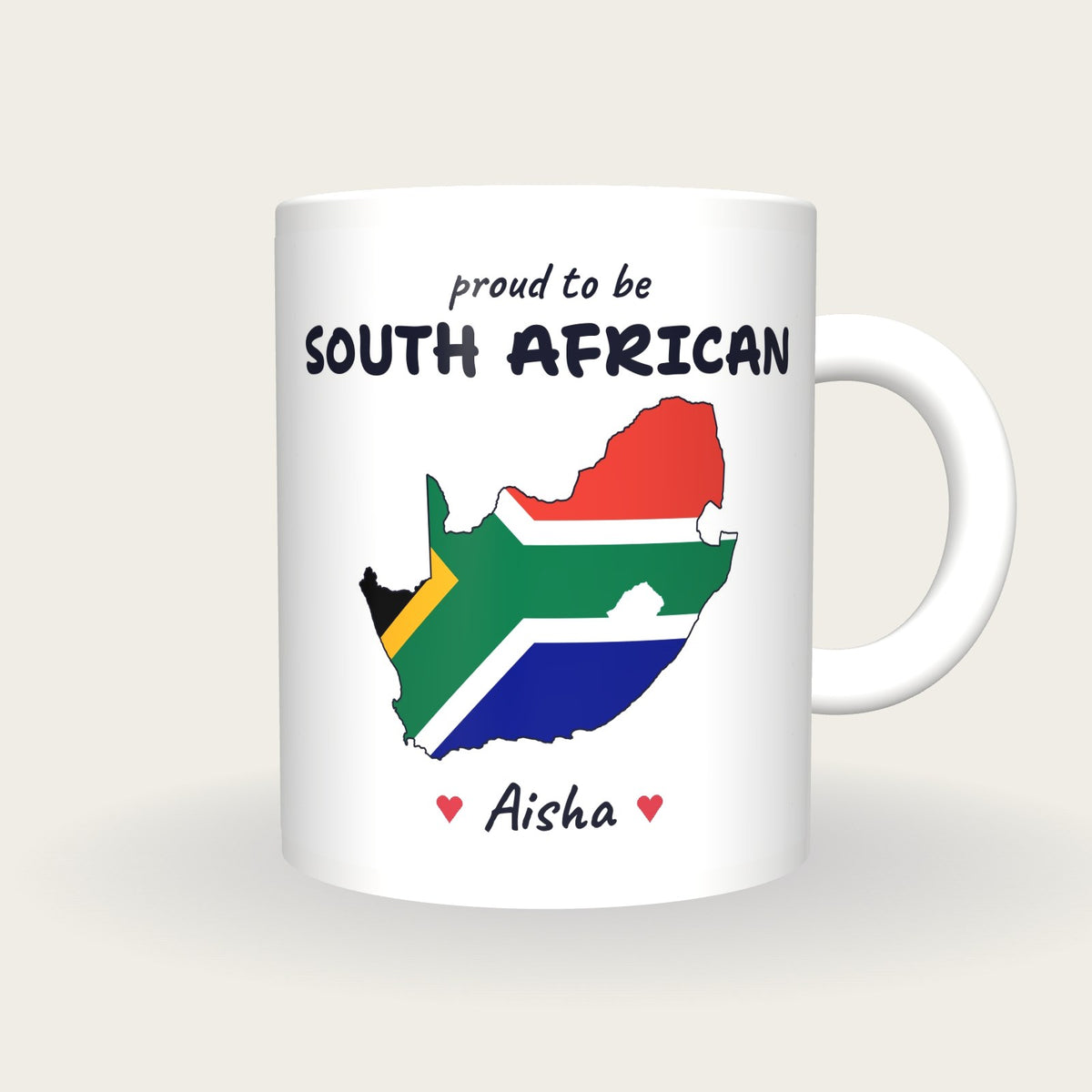 Personalised South Africa Map Mug, Proud To Be South African, front