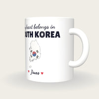 Personalised South Korea Map Mug, My Heart Belongs In South Korea, three-quarter view