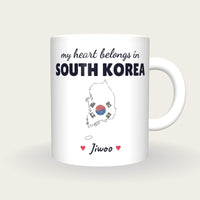 Personalised South Korea Map Mug, My Heart Belongs In South Korea, front
