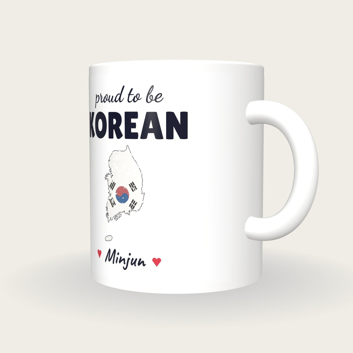 Personalised South Korea Map Mug, Proud To Be Korean, three-quarter view