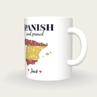 Personalised Spain Map Mug, Spanish And Proud, three-quarter view
