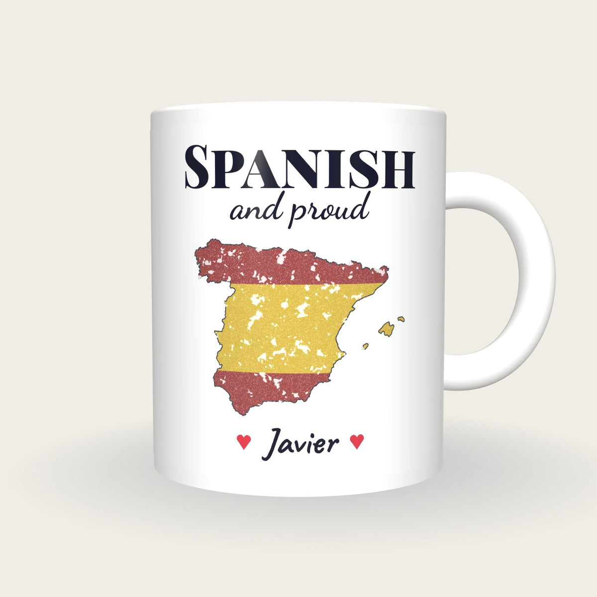 Personalised Spain Map Mug, Spanish And Proud, front