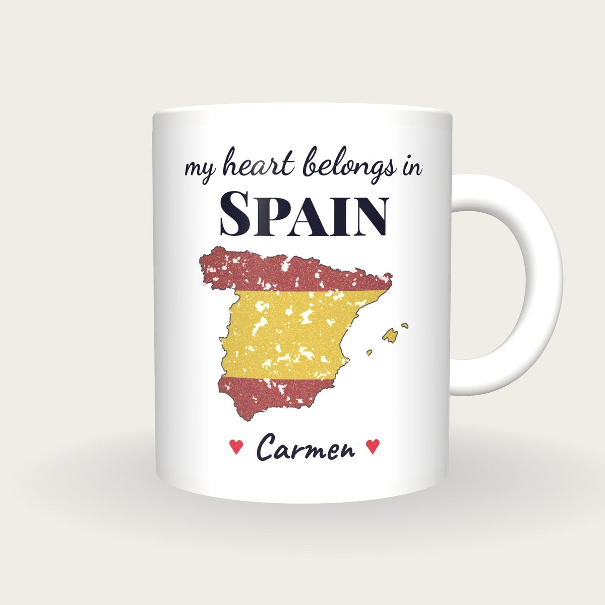 Personalised Spain Map Mug, My Heart Belongs In Spain, front