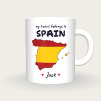 Personalised Spain Map Mug, My Heart Belongs In Spain, front