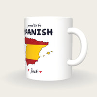 Personalised Spain Map Mug, Proud To Be Spanish, three-quarter view