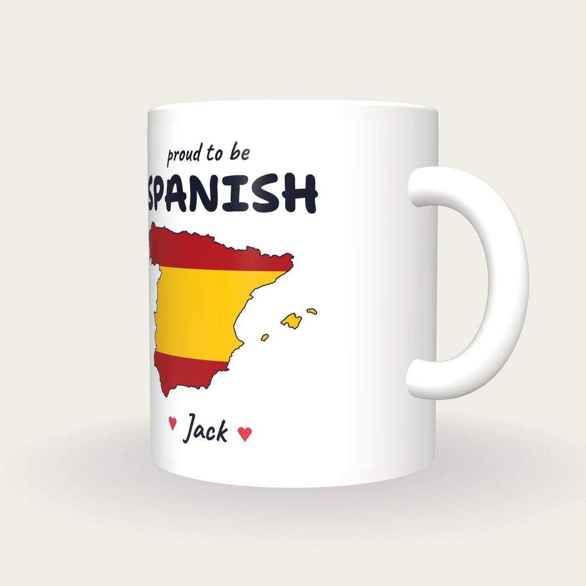 Personalised Spain Map Mug, Proud To Be Spanish, three-quarter view