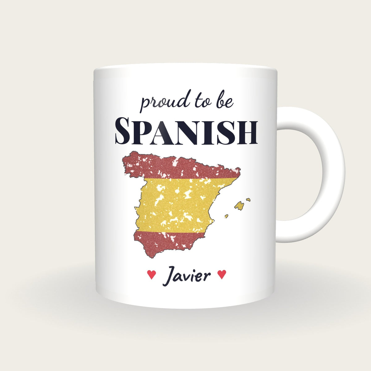 Personalised Spain Map Mug, Proud To Be Spanish, front