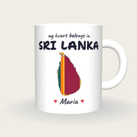 Personalised Sri Lanka Map Mug, My Heart Belongs In Sri Lanka, front