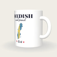 Personalised Sweden Map Mug, Swedish And Proud, three-quarter view
