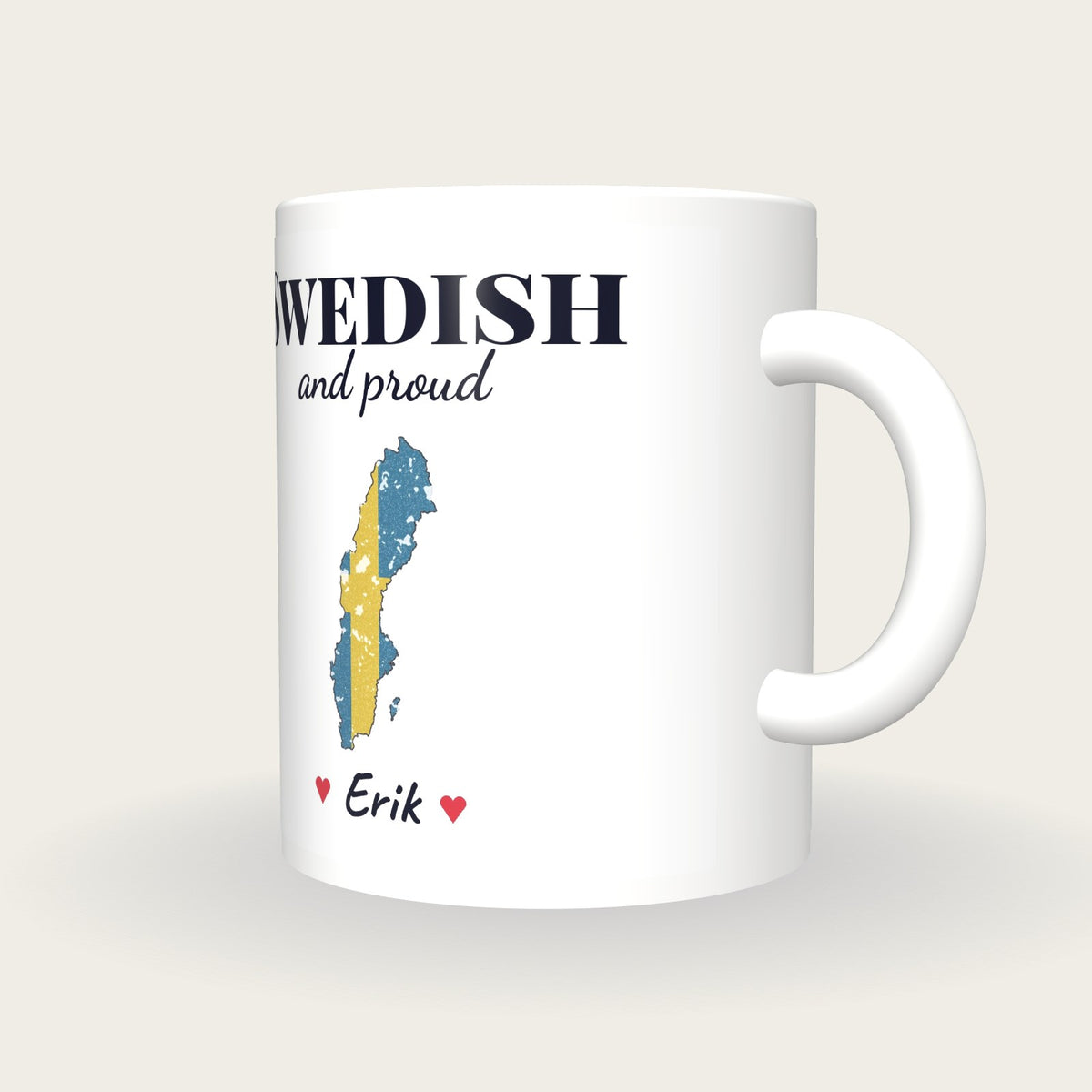 Personalised Sweden Map Mug, Swedish And Proud, three-quarter view