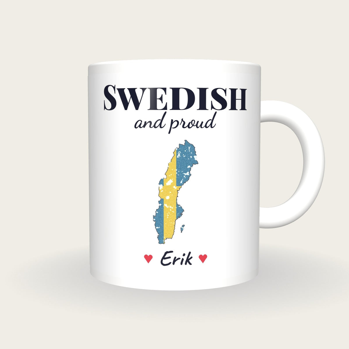 Personalised Sweden Map Mug, Swedish And Proud, front