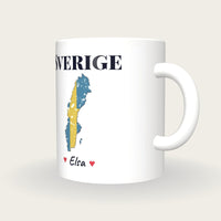 Personalised Sweden Map Mug, Sverige, three-quarter view