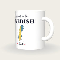 Personalised Sweden Map Mug, Proud To Be Swedish, three-quarter view