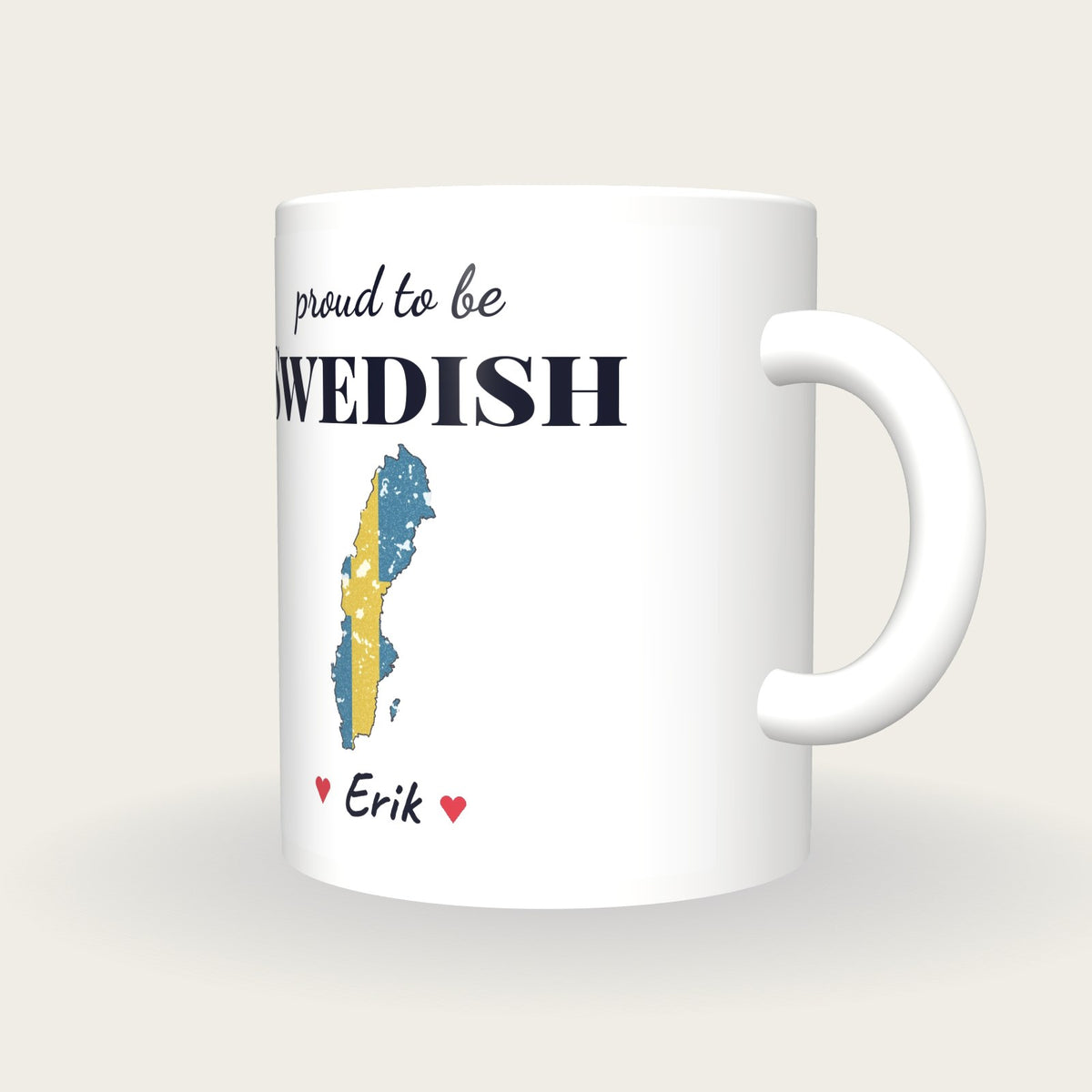 Personalised Sweden Map Mug, Proud To Be Swedish, three-quarter view