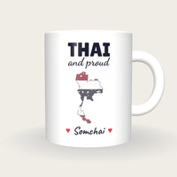 Personalised Thailand Map Mug, Thai And Proud, front
