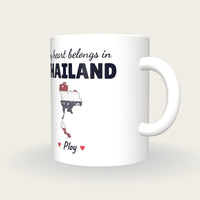 Personalised Thailand Map Mug, My Heart Belongs In Thailand, three-quarter view
