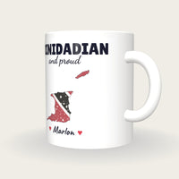 Personalised Trinidad and Tobago Map Mug, Trinidadian And Proud, three-quarter view