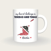 Personalised Trinidad and Tobago Map Mug, My Heart Belongs In Trinidad and Tobago, front