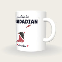 Personalised Trinidad and Tobago Map Mug, Proud To Be Trinidadian, three-quarter view