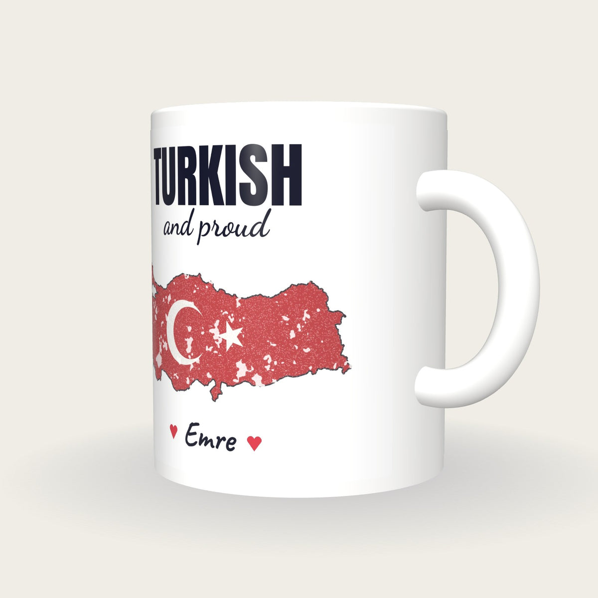 Personalised Turkey Map Mug, Turkish And Proud, three-quarter view