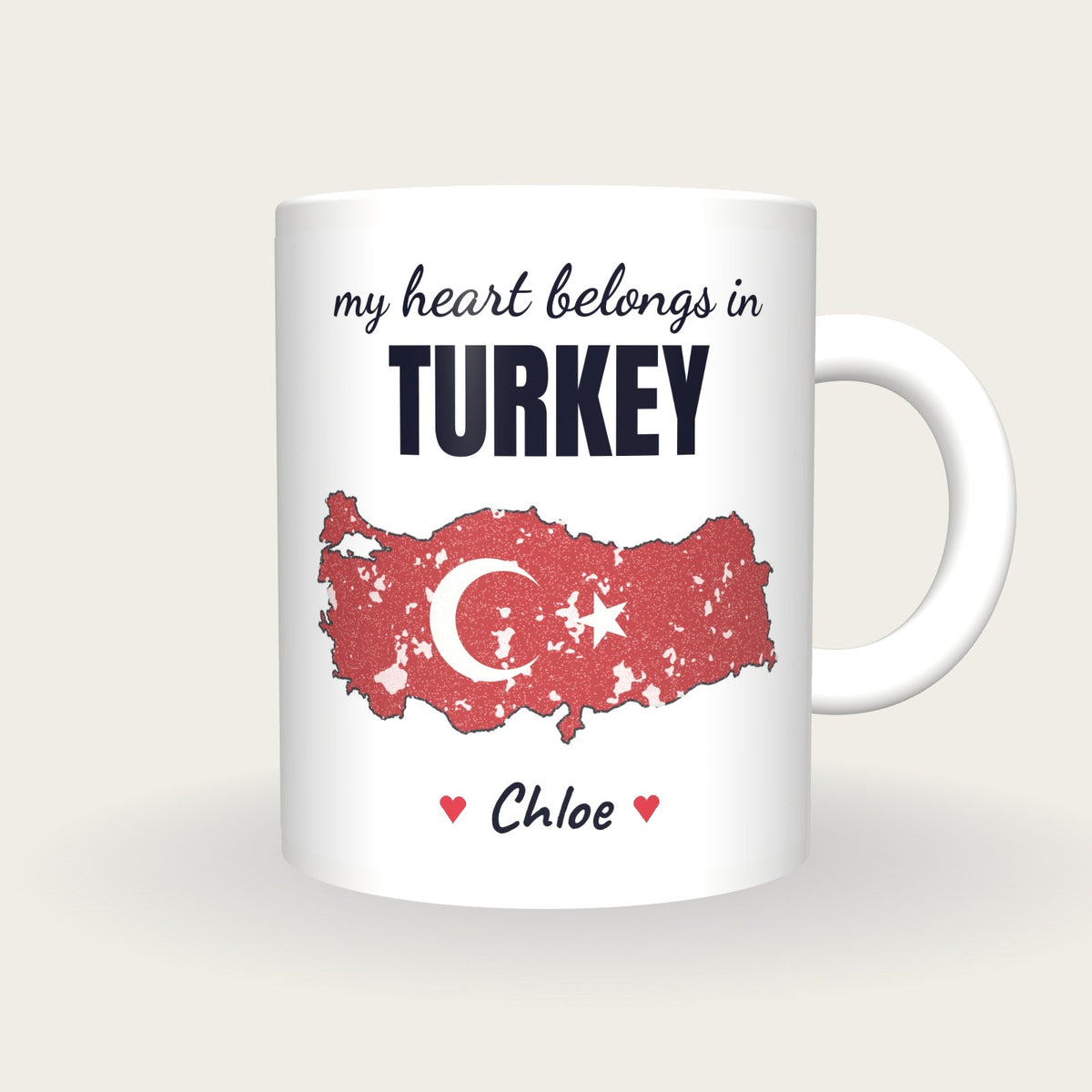 Personalised Turkey Map Mug, My Heart Belongs In Turkey, front