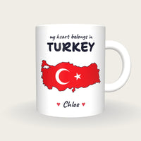 Personalised Turkey Map Mug, My Heart Belongs In Turkey, front