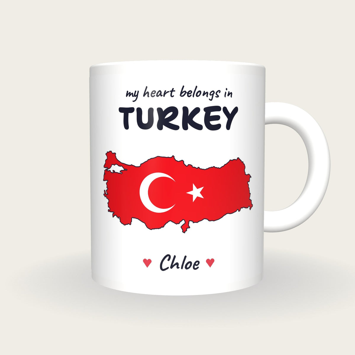 Personalised Turkey Map Mug, My Heart Belongs In Turkey, front