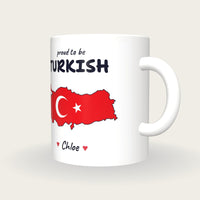 Personalised Turkey Map Mug, Proud To Be Turkish, three-quarter view