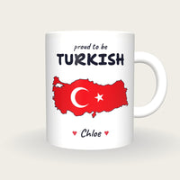 Personalised Turkey Map Mug, Proud To Be Turkish, front