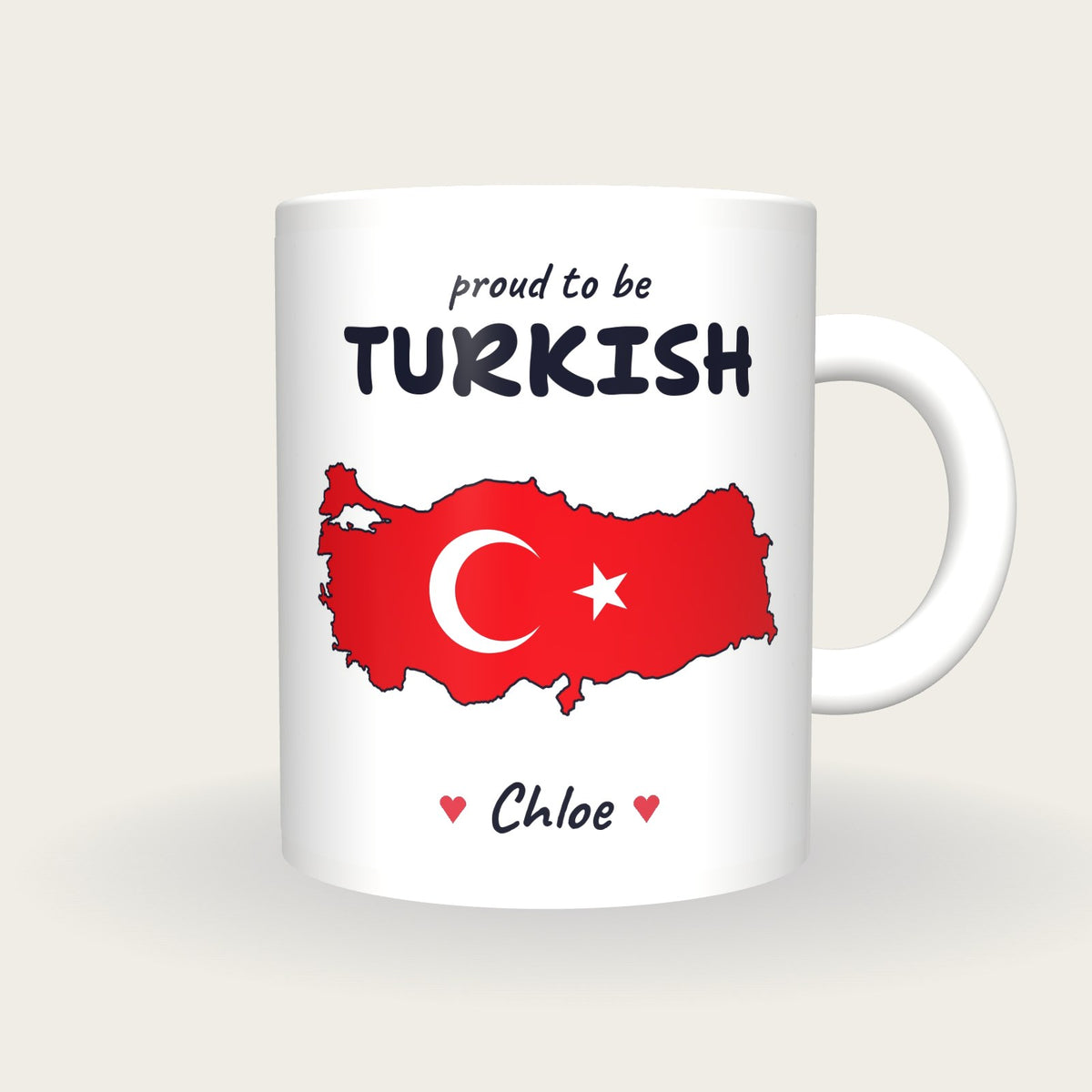 Personalised Turkey Map Mug, Proud To Be Turkish, front