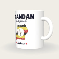 Personalised Uganda Map Mug, Ugandan And Proud, three-quarter view