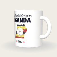 Personalised Uganda Map Mug, My Heart Belongs In Uganda, three-quarter view