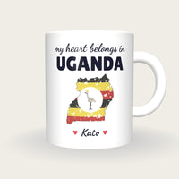Personalised Uganda Map Mug, My Heart Belongs In Uganda, front