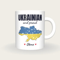 Personalised Ukraine Map Mug, Ukrainian And Proud, front